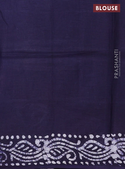 Batik cotton saree deep navy blue and pastel pink shade with batik prints and long printed border