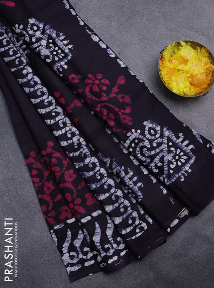 Batik cotton saree deep jamun shade and pink with batik prints and long printed border