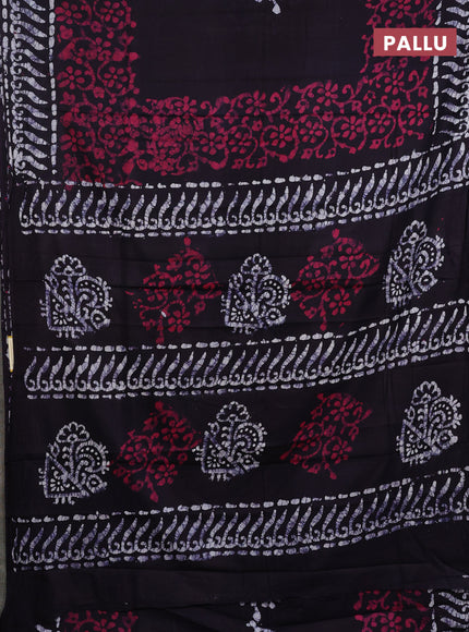 Batik cotton saree deep jamun shade and pink with batik prints and long printed border
