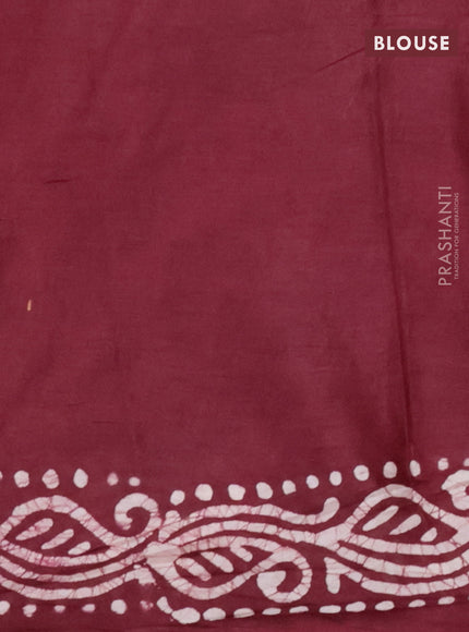Batik cotton saree deep marron and mustard yellow with batik prints and long printed border