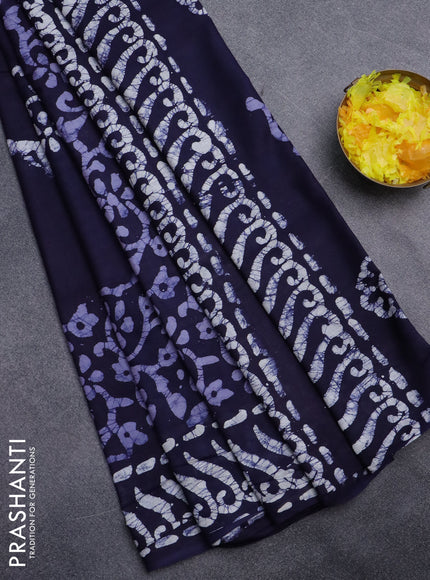Batik cotton saree deep navy blue with batik prints and long printed border