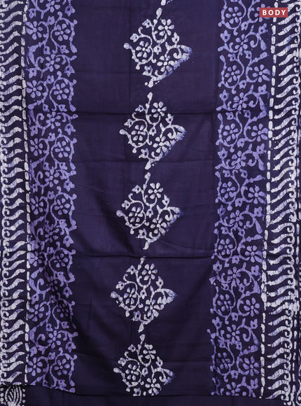 Batik cotton saree deep navy blue with batik prints and long printed border