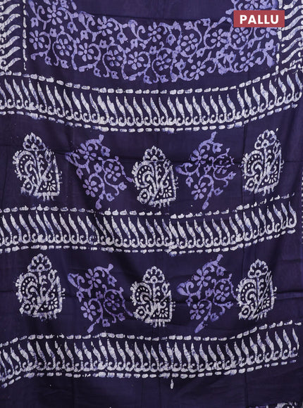 Batik cotton saree deep navy blue with batik prints and long printed border