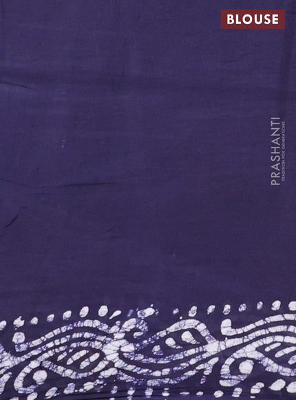 Batik cotton saree deep navy blue with batik prints and long printed border