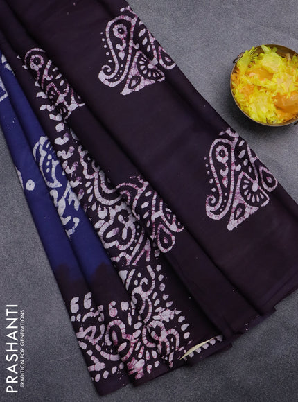 Batik cotton saree blue and wine shade with batik prints and printed border