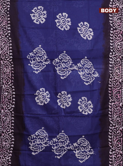 Batik cotton saree blue and wine shade with batik prints and printed border
