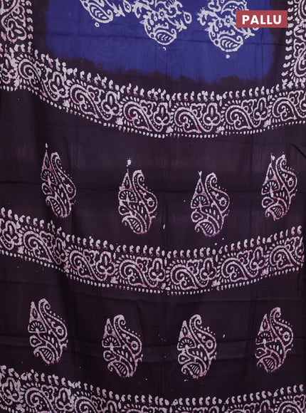 Batik cotton saree blue and wine shade with batik prints and printed border