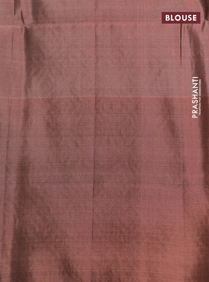 Kanchipuram soft silk saree peacock blue and pastel brown with allover zari weaves and piping border