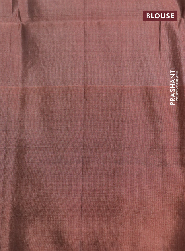 Kanchipuram soft silk saree peacock blue and pastel brown with allover zari weaves and piping border