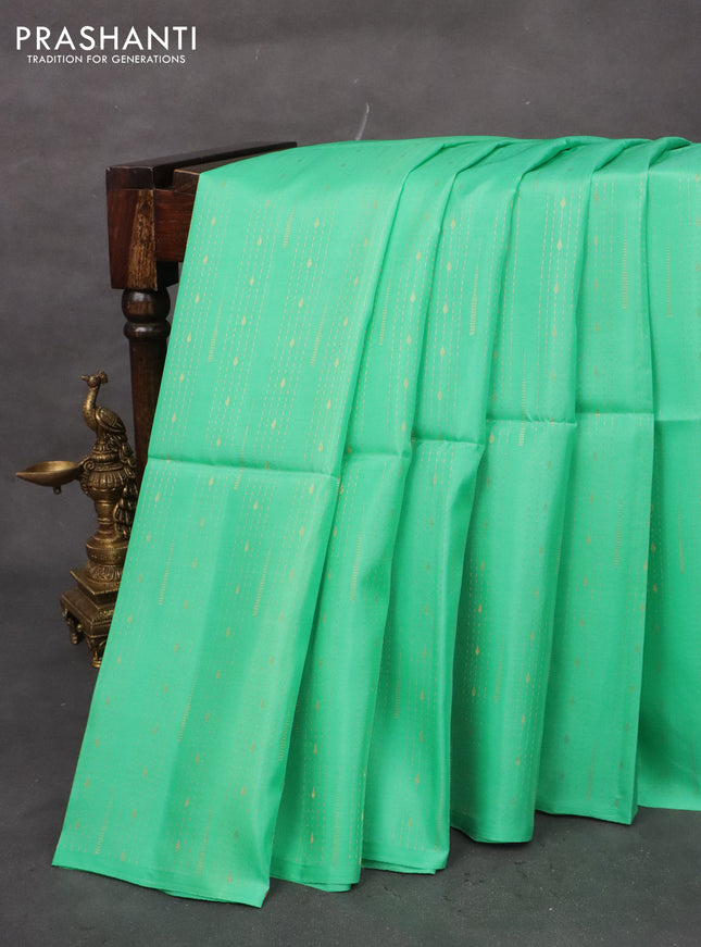 Kanchipuram soft silk saree teal green shade and green with allover zari weaves in borderless style