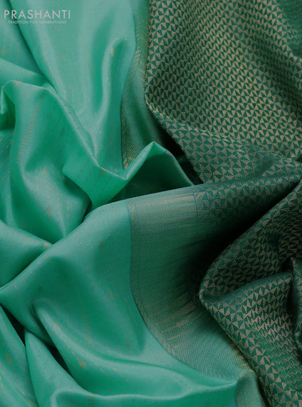 Kanchipuram soft silk saree teal green shade and green with allover zari weaves in borderless style