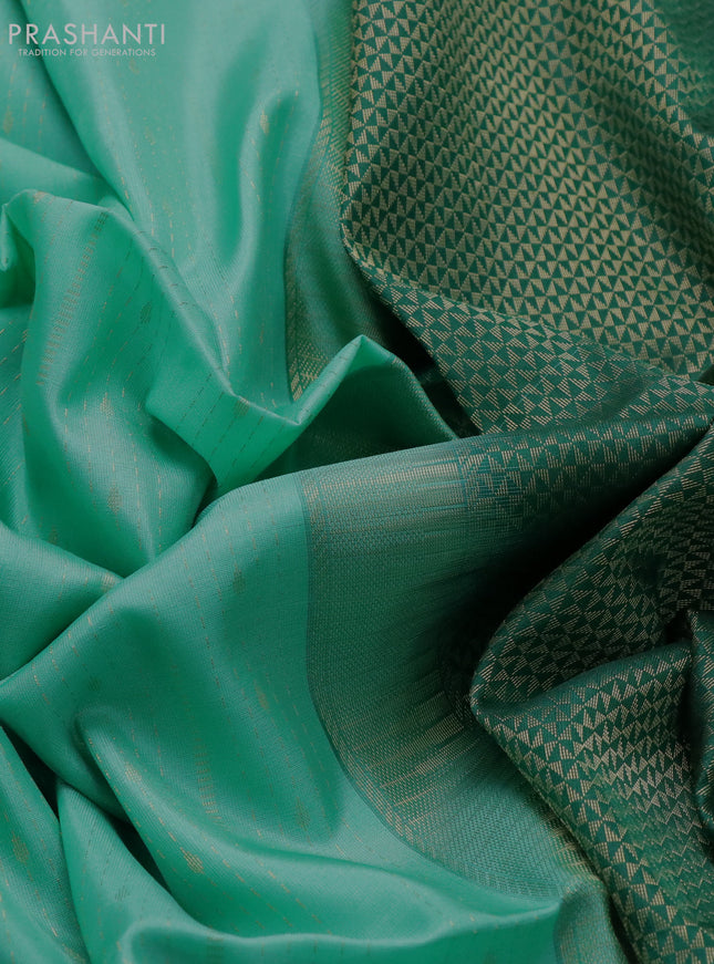 Kanchipuram soft silk saree teal green shade and green with allover zari weaves in borderless style