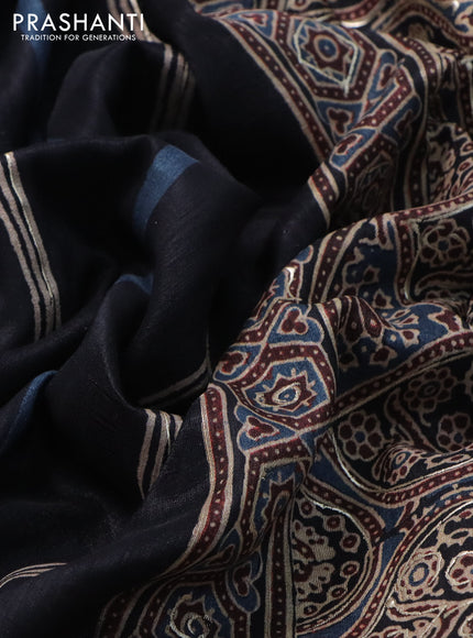 Semi tussar saree black with allover ajrakh prints and printed border