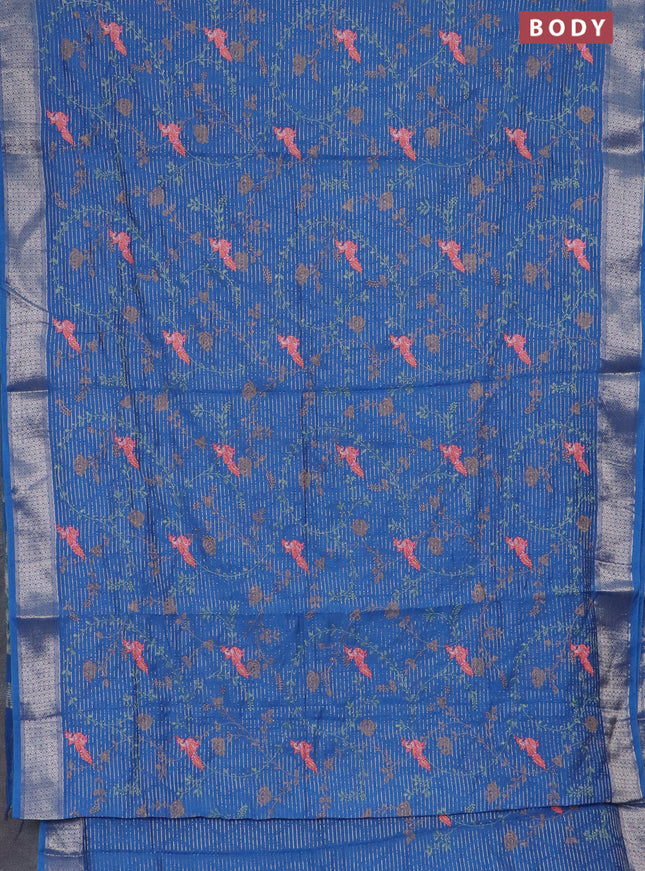 Assam silk saree cs blue with allover zari weaves & embroidery work and zari woven border