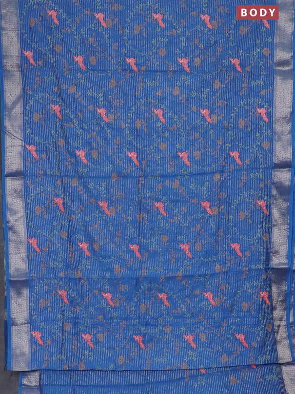 Assam silk saree cs blue with allover zari weaves & embroidery work and zari woven border
