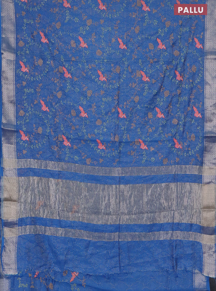 Assam silk saree cs blue with allover zari weaves & embroidery work and zari woven border