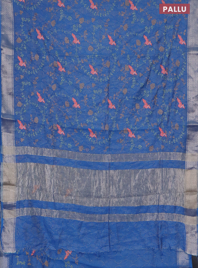 Assam silk saree cs blue with allover zari weaves & embroidery work and zari woven border