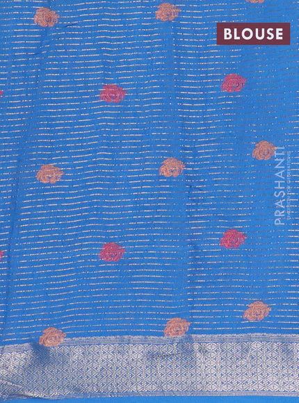 Assam silk saree cs blue with allover zari weaves & embroidery work and zari woven border