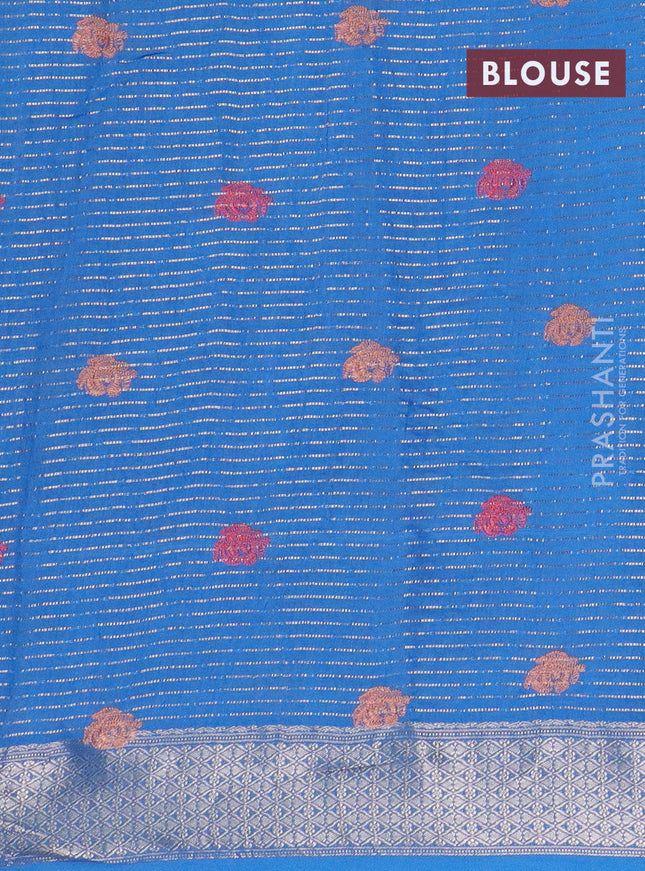Assam silk saree cs blue with allover zari weaves & embroidery work and zari woven border