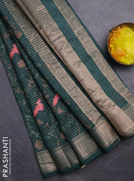 Assam silk saree green with allover zari weaves & embroidery work and zari woven border