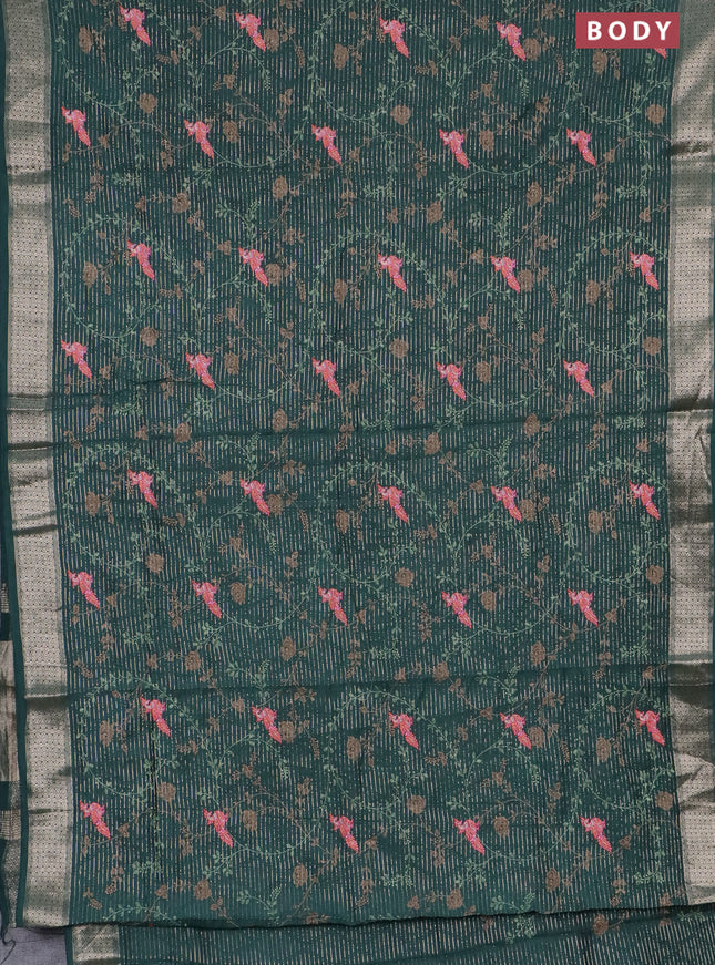 Assam silk saree green with allover zari weaves & embroidery work and zari woven border