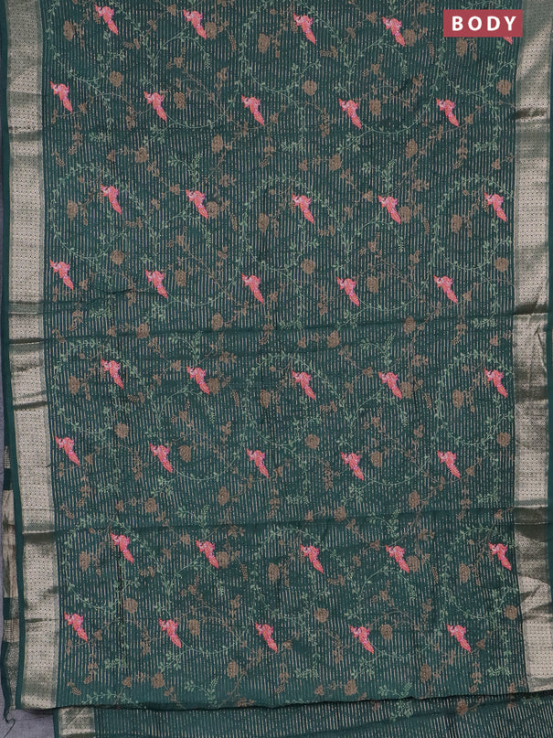 Assam silk saree green with allover zari weaves & embroidery work and zari woven border