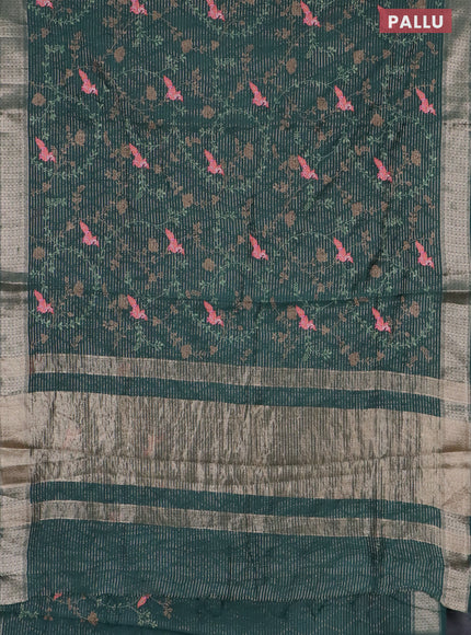 Assam silk saree green with allover zari weaves & embroidery work and zari woven border