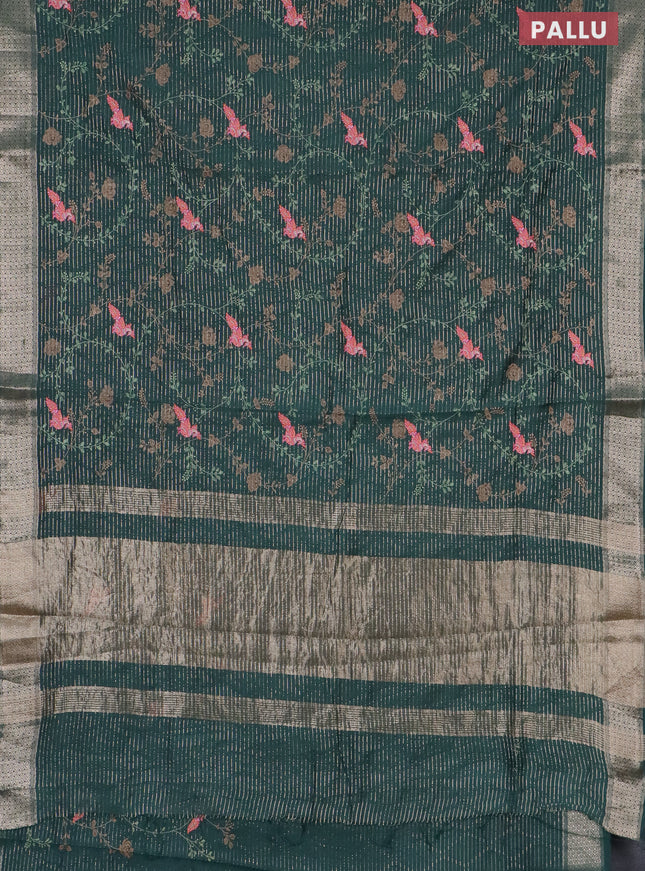 Assam silk saree green with allover zari weaves & embroidery work and zari woven border