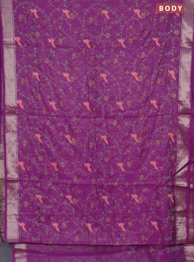 Assam silk saree purple with allover zari weaves & embroidery work and zari woven border