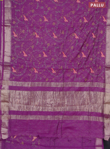 Assam silk saree purple with allover zari weaves & embroidery work and zari woven border