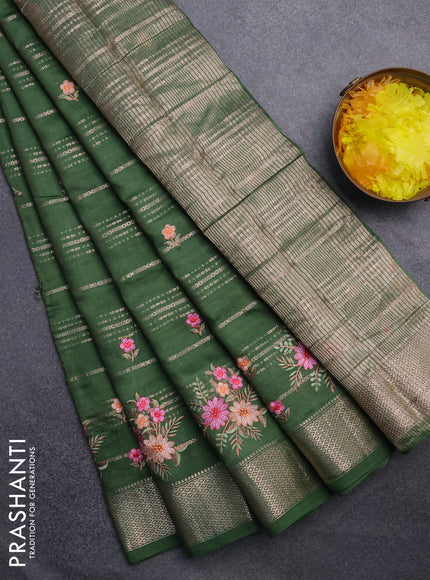Assam silk saree green with allover zari weaves & embroidery work buttas and zari woven border