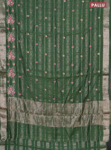 Assam silk saree green with allover zari weaves & embroidery work buttas and zari woven border