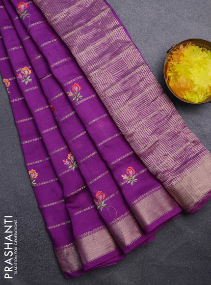 Assam silk saree purple with allover zari weaves & embroidery work buttas and zari woven border