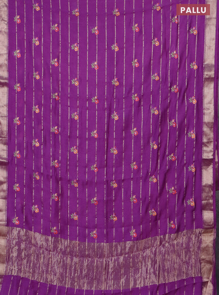 Assam silk saree purple with allover zari weaves & embroidery work buttas and zari woven border