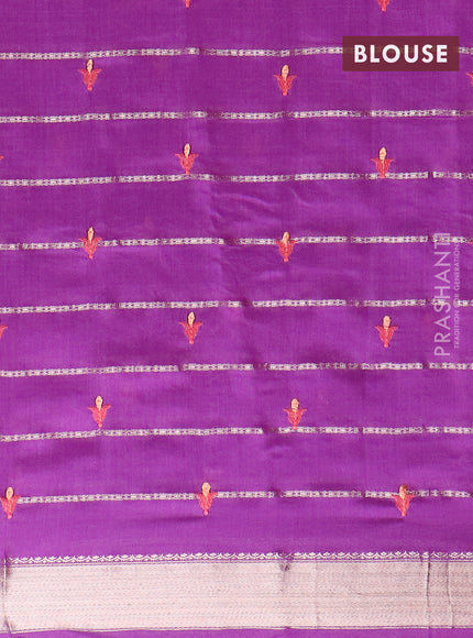 Assam silk saree purple with allover zari weaves & embroidery work buttas and zari woven border