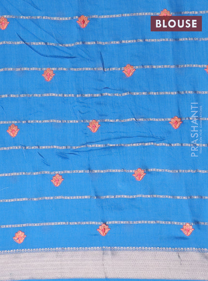 Assam silk saree cs blue with allover zari weaves & embroidery work buttas and zari woven border