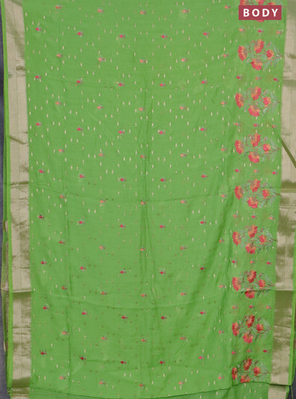 Assam silk saree light green with zari buttas & embroidery work and zari woven border