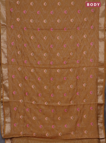 Assam silk saree mustard shade with allover zari weaves & embroidery work and zari woven border