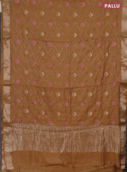 Assam silk saree mustard shade with allover zari weaves & embroidery work and zari woven border