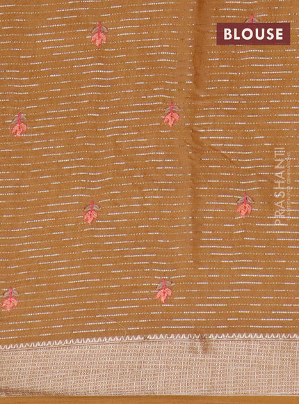 Assam silk saree mustard shade with allover zari weaves & embroidery work and zari woven border