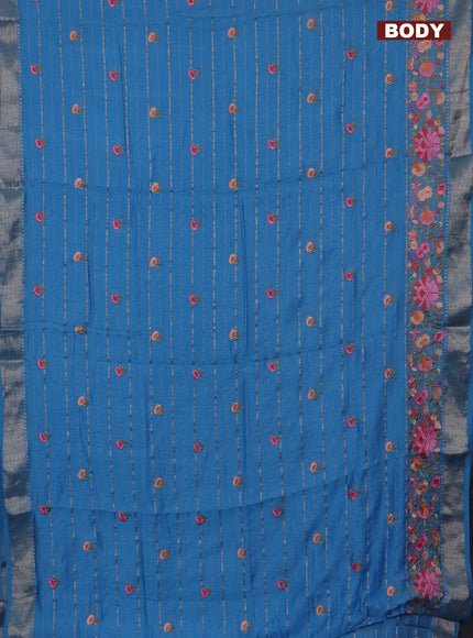 Assam silk saree light blue with allover zari weaves & floral embroidery work buttas and zari woven border