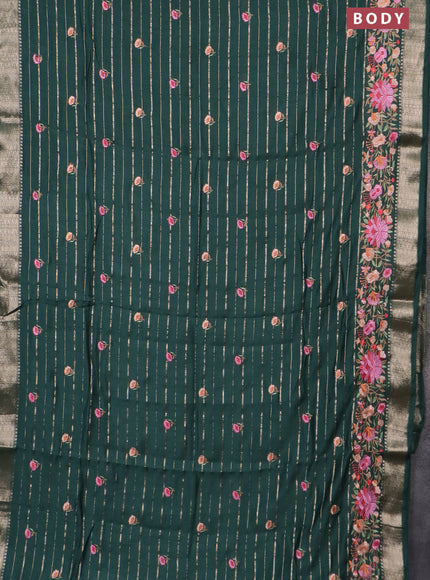 Assam silk saree bottle green with allover zari weaves & floral embroidery work buttas and zari woven border
