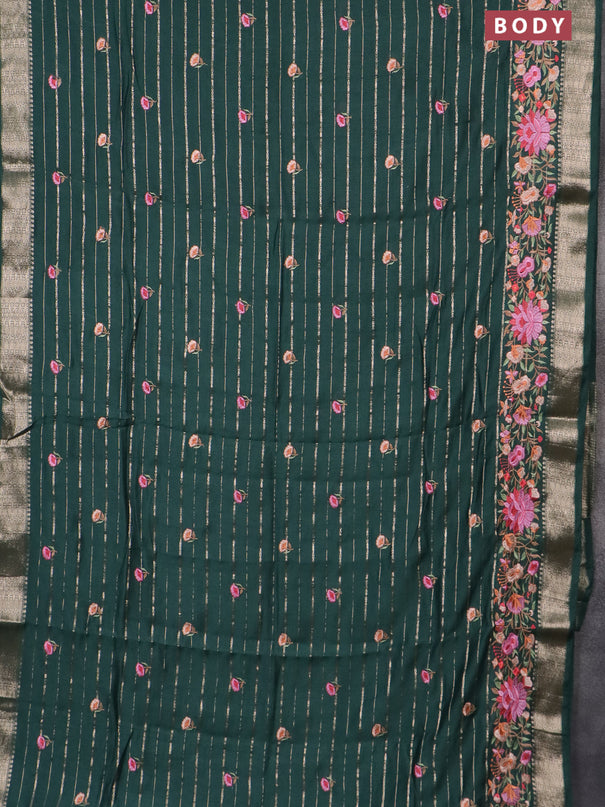 Assam silk saree bottle green with allover zari weaves & floral embroidery work buttas and zari woven border