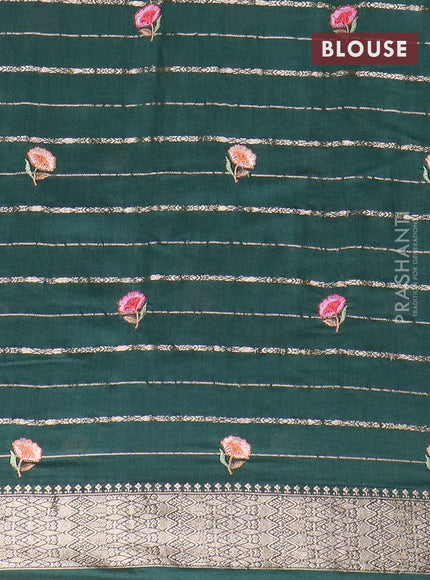 Assam silk saree bottle green with allover zari weaves & floral embroidery work buttas and zari woven border