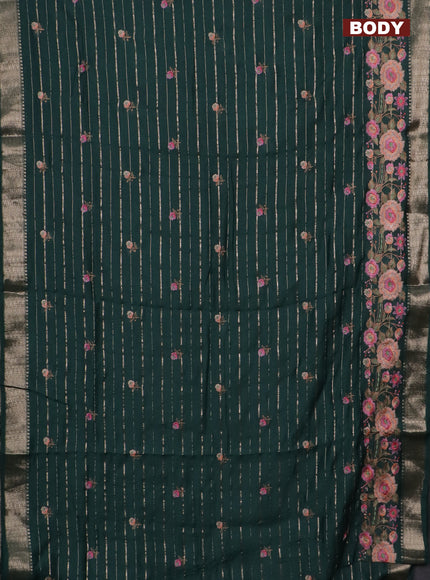 Assam silk saree bottle green with allover zari weaves & floral embroidery work buttas and zari woven border