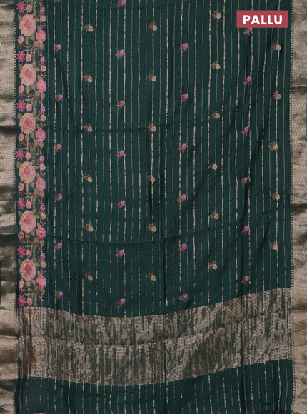 Assam silk saree bottle green with allover zari weaves & floral embroidery work buttas and zari woven border