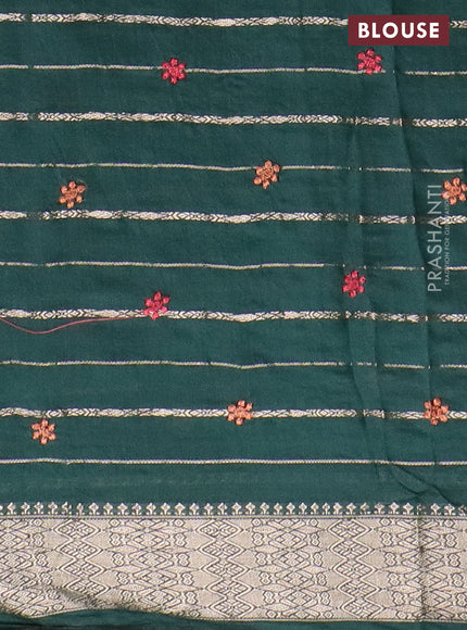 Assam silk saree bottle green with allover zari weaves & floral embroidery work buttas and zari woven border