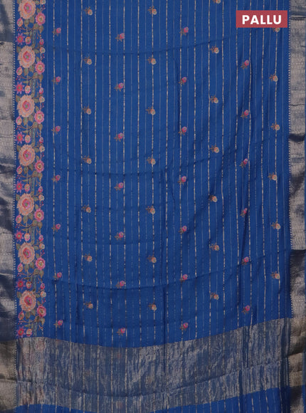 Assam silk saree cs blue with allover zari weaves & floral embroidery work buttas and zari woven border