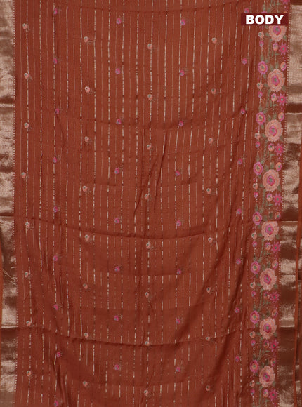 Assam silk saree rust shade with allover zari weaves & floral embroidery work buttas and zari woven border