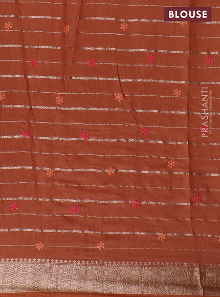 Assam silk saree rust shade with allover zari weaves & floral embroidery work buttas and zari woven border